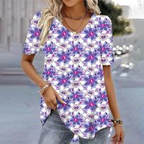 Women's 3d Bohemia Printed T shirts V-neck Short Sleeved Tops Fashion Hawaii Style Blouse Tops Tees Summer Clothing XL white