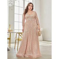Nauja didelio dydžio vakarinė suknelė su blizgučiais ir ilgomis rankovėmis, gimtadienio suknelė, banketo vakarėlio suknelė Champagne Color European Size Is Too Large 4XL