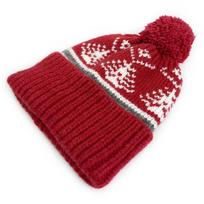 Cat Brother Fair Isle Wool Pom-Pom Hat – Warm, Stylish Ear-Protecting Knitted Hat for Men and Women (Autumn/Winter) raudona