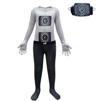 Kids Skibidi Toilet Tv Man Cosplay Jumpsuit Tight Halloween Party Game Play Role Fit Height 120cm/47.24in pilka spalva