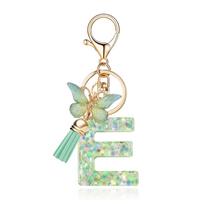 26-Letter Keychain Creative Green Butterfly Resin Epoxy Pendant Classic Retro Durable Key Ring Lovely Gift For Besties And Friends E beige