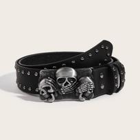 Dark Skull Claw Casual Belt: Devil's Hand Buckle-less Jeans Accessory Width 3.8cm, Length 122cm black