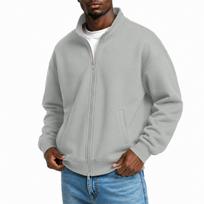 Men's Stand Collar Long Sleeve Zip-Up Sweatshirt with Two-Way Zipper for Spring and Fall S gray