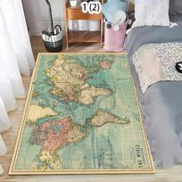 Vintage World Map Area Rug Kids Play Mat Non-Slip Washable Floor Mat Doormat Nautical Print Retro Adventure Carpet for Bedroom 80x120cm