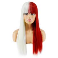 MISS WIG Ilgas tiesus perukas Cosplay juodas pilkas perukas moterims su kirpčiukais Sintetinis aukštos temperatūros pluošto perukas 24inches beige