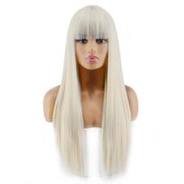 MISS WIG Ilgas tiesus perukas Cosplay juodas pilkas perukas moterims su kirpčiukais Sintetinis aukštos temperatūros pluošto perukas 24inches white