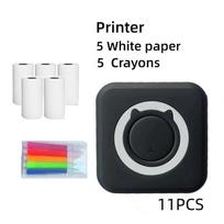 Mini nešiojamas terminis spausdintuvas, popierius nuotraukų kišeninis terminis spausdintuvas, belaidis spausdinimas „BT Connect“ spausdintuvai 200 dpi nuotraukų etiketė setB(1 Printer+paper+pen） juoda