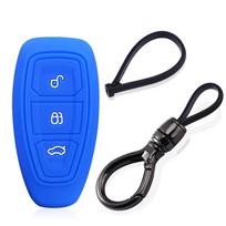 Ford Focus MK3 MK4 Fiesta Ecosport Kuga Mondeo silikoninis raktų dėklas 3 mygtukų nuotolinio rakto dangtelis korpusas pakabukas raktų laikiklis blue