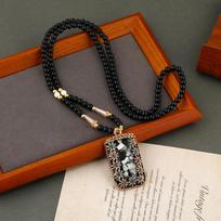 Retro long necklace, water drop beeswax pendant, women's versatile high-end temperament sweater chain pendant with accessories black