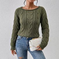Women Casual Loose Off Shoulder Long Sleeve Cable Knit Pullover Sweater XL žalia