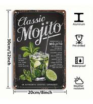 Vintage Metal Mojito Cocktail Poster, Retro Miami Bar Wall Art Sign gray