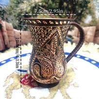 Unique Pattern Random Pure Vintage Copper Coffee Mug,Camping Handcrafted Woven Handle Cold Drink Cup,Gifts Tea Cup Tableware black