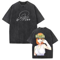 The Quintessential Quintuplets Yotsuba Cute‑Graphic‑Print Unisex Manga‑Themed Washed Short‑Sleeve T‑Shirt XXXL black