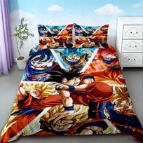 Cartoon Dragon Ball Duvet Cover Set Goku Bedding Set Soft and Comfortable for Children Bedroom Decor Queen King Size 140*200cm/55x79in Single/Twin 3pcs