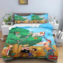 Phineas ir Ferb pledo užvalkalas, poliesterio antklodės užvalkalas su animacinių filmukų spaudiniu vaikų miegamajam, anime, jaukus kambario patalynė, įvairių dydžių EU Single 135*200cm/53x79in 3pcs blue