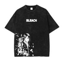 Bleach Ichigo Kurosaki Renji Zaraki Kenpachi Manga Graphic T-shirt Vintage Washed Dark Anime Unisex Cotton Short Sleeve Tee Tops M black