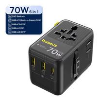 Baseus 70W GaN Charger Universal Travel Adapter EU/UK/USA/AUS Built in 70W Retractable Cable 2AC 2 USB-A Type-C Fast Charging