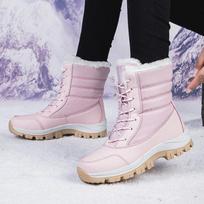 New winter snow boots women's medium tube warm and piled thickened outdoor ski cotton shoes large size 42 gray