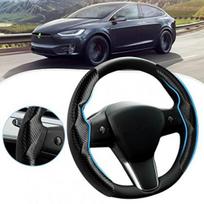 2PCS Car Steering Wheel Cover For Tesla Model 3 /Model Y Carbon Fiber Steering Wheel Cover Protector Auto Anti-skid Black 1 pair