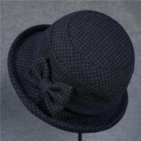 Warm Winter Cozy Cotton Fisherman Cap, Vintage Retro Style Women's Knitted Hat with Bow, Mom Hat, Beanie - Holiday Gift ONE SIZE tamsiai mėlyna