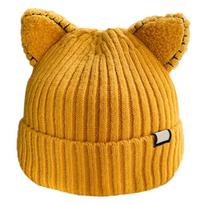 Kawaii for Cat Ears Hat Cute Solid Color Warm Wool Knit Hat Autumn Winter Beanie geltona