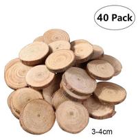 40Pcs 4-6cm Unfinished Predrilled Natural Wood Slices Circles for DIY Craft Woodburning Christmas Rustic Wedding Ornaments beige