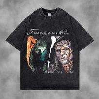 Frankenstein Washed Tshirt Retro FashionYear round clothing personality Clothes Plus Size Unisex NewModel Couples high quality L gray