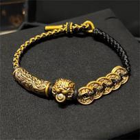 Money Pixiu Bracelet, Domineering and Taotie, Retro Chinese Style Trendy Bracelet as a Gift 22CM black