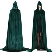 Reversible Design Velvet Cloak Full Length Long Cape Unisex Ponchos Cosplay  Anime Convention tamsiai žalia spalva