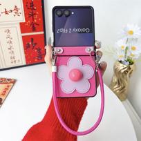 Leather Wristband Z Flip7 3D Flowers Phone Case for Samsung Galaxy Z Flip 7 6 5 4 3 5G Flip7FE Hinge Protective Shockproof Cover Galaxy Z Flip4 red