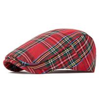 Newsboy hat Color plaid beret Men's and women's spring and summer thin cap Casual outdoor sunshade forward hat Adjustable raudona