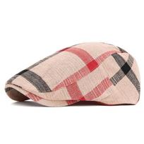 Newsboy hat Color plaid beret Men's and women's spring and summer thin cap Casual outdoor sunshade forward hat Adjustable beige