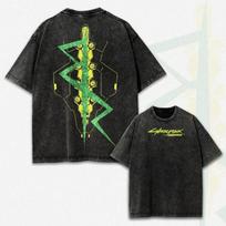 Cyberpunk 2077 Vintage skalbinti didelio dydžio unisex grafiniai marškinėliai 4XL black