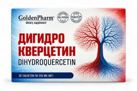 GoldenPharm Dihidrokvercetinas (taksifolinas) iš sibirinių maumedžių, 30 tablečių