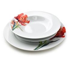 Pietų servizas AffekDesign Lea Tulip, porcelianas, balta sp./raudona sp./žalia sp., 18 vnt.