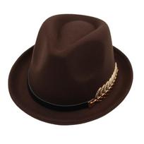 Gentleman'S Hat Woolen Jazz Hat British Style Men And Women'S Elegant Retro Top Hat M adult one size fits all (56-58cm) tamsiai ruda spalva