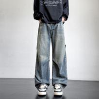 Yadu Four Seasons Washed Denim Retro Hong Kong Style Loose Straight-Leg Pants for Men and Women XXL gray