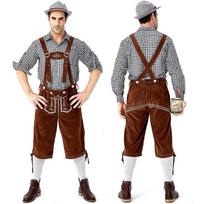 Tradicinis Oktoberfest vyrų languotas marškinys ir siuvinėti kombinezonai su kepure Large gray