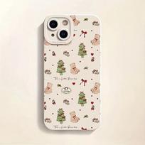 New Year Christmas tree Bow teddy bear Phone Case For iPhone 17 16 15 Plus Pro Max 17Air 14 13 12 11 Silicone Soft Phones Cover_ iPhone 13 beige