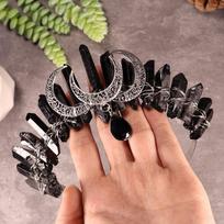 Natural Electroplated 3D Black Moon Pendant Witch Halloween Crown Headband black