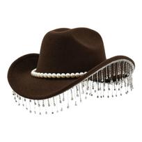 Rhinestones Decorated Woolen Western Cowboy Hats Breathable And Stylish For Outdoor And Indoor Occasion tamsios kavos spalvos