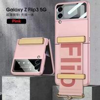 Apyrankė skirta Samsung Galaxy Z Flip 3 Flip 4 dėklui, fotoaparato stiklinė plėvelė ekrano apsauga, stovas kietas dangtelis Z Flip 1nd 2nd rožinė