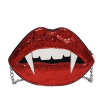 Halloween red lips and fangs bag women's summer new niche high-value shoulder bag fashionable and cute messenger bag one size fits all raudona