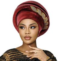 Leaves Diamonds Spiral Beret Turbans For Women Afrcian Lady Head Wraps Female Berets Turban Nigeria Headpiece Wedding Party Gele black