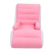 Inflatable Sofa Ergonomic S Shaped Portable Soft Flocking   Blow Up Couch for Home Travel pink