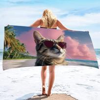 1pc cat Print Towel Sports Quick-Drying Absorbent Camping Towel Soft Lightweight Gym Swimming Yoga Beach Towel W40*H60(CM) pink