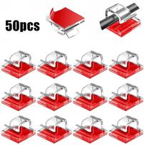 50/100PCS Cable Organizer Clips Cable Management Wire Manager Cord Holder USB Charging Data Line Bobbin Winder Wall Mounted Hook red