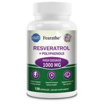 Resveratrol 1000mg Capsules, Polyphenol & Green Tea Extract Blend, 120 Vegetable Capsules 120 Capsules