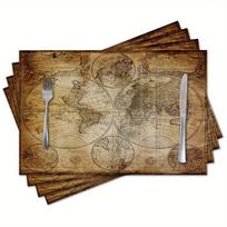 4pc s, Retro Nautical Map of The World Placemats, 12 x 18 Inch, Washable Table Mat, Kitchen home Party Decoration 4PCS beige