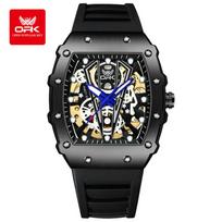 OPK wine barrel type tape three needle luminous waterproof men's watch mechanical watch 8180 black